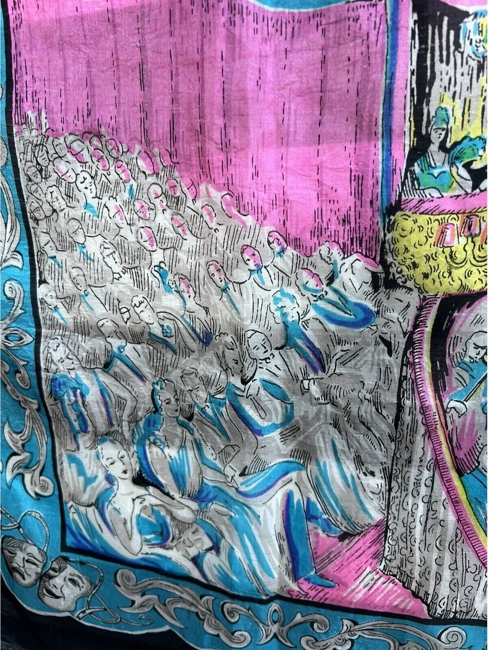 Dee Lee Womens Silk Skarf 33X34”. Colorful Pink Blue Yellow